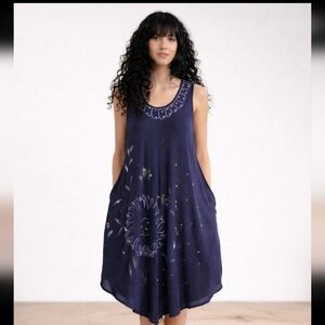 Ace Fashion Asymetrical Elegant Navy Blue Sleeveless Boho Dress, Free Size